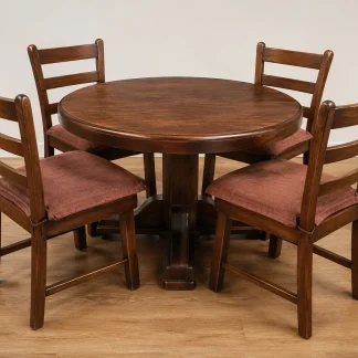 Mesa redonda de madera con 4 sillas