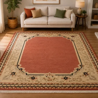 Alfombra clásica terracota con cenefa floral